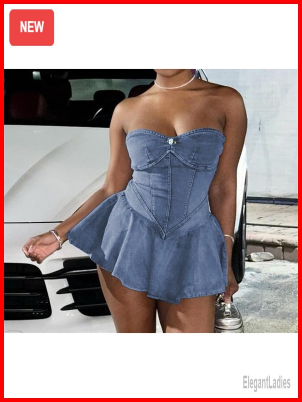 Strapless Backless Tube Denim Mini Dress Corset Bodycon Clubwear - Picture 3 of 6